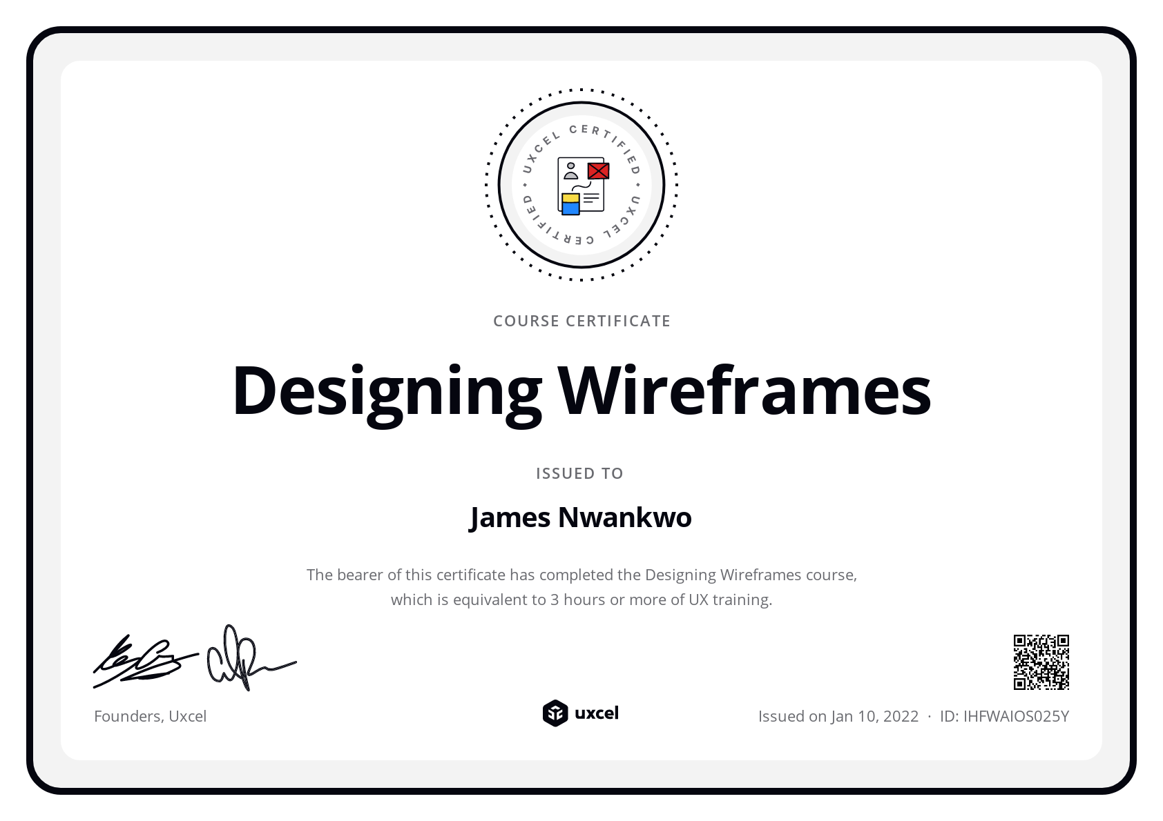 James Nwankwo's certificate